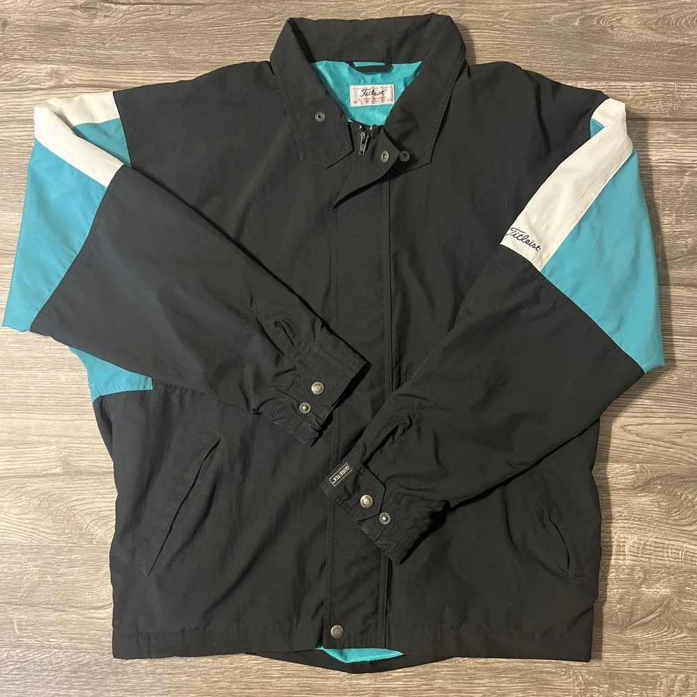Titleist By Corbin Vintage Rain Jacket With Gore-Tex, Black/White/Teal Sz Large